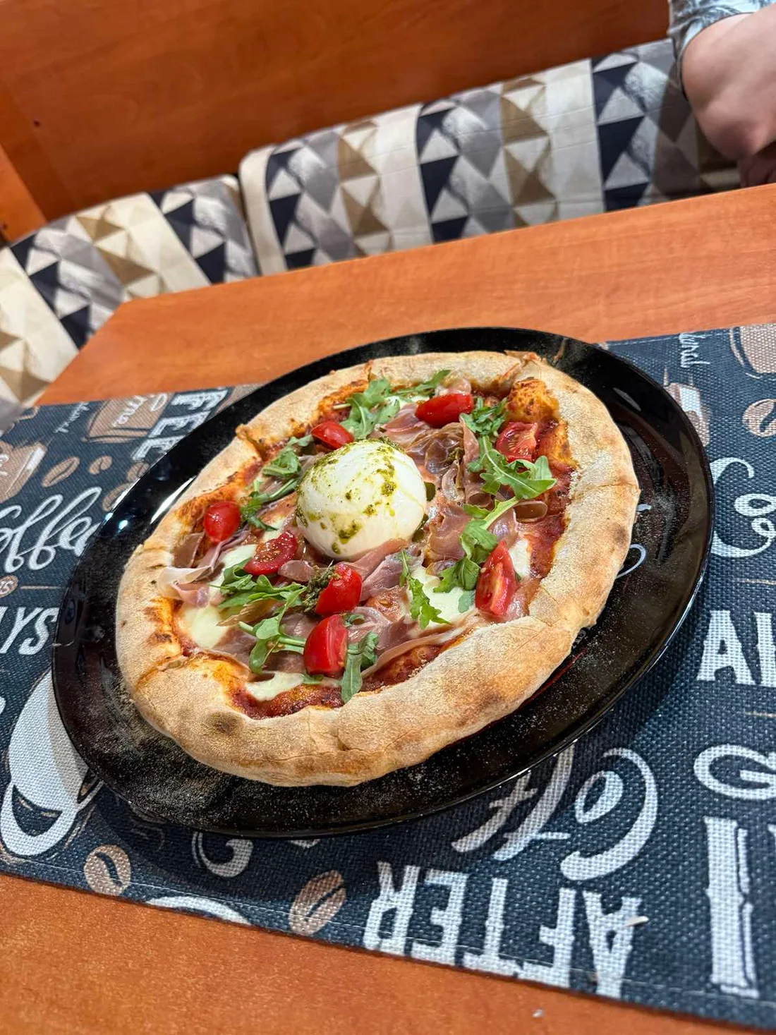 Freshly baked pizza at Luchiano restaurant