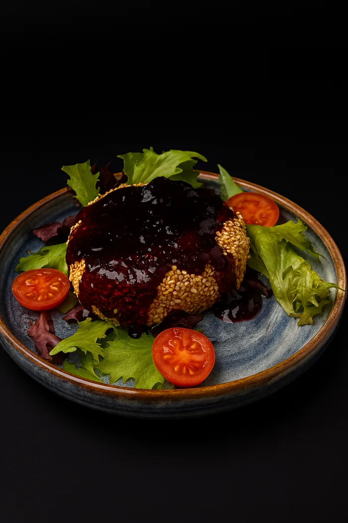 Camembert with sesame and blueberry jam
